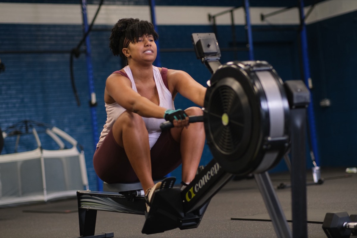 A mom working on the rower